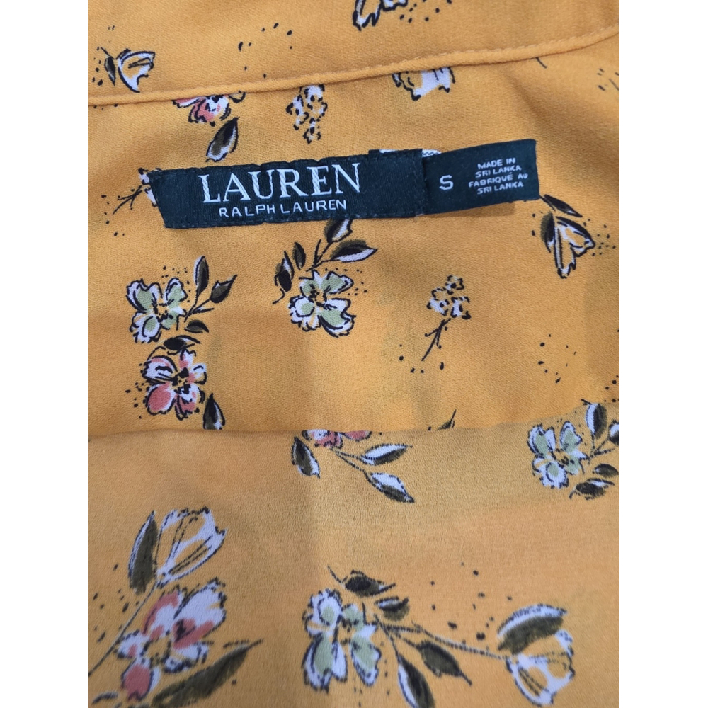 Lauren Ralph Lauren Yellow Floral Ruffle Blouse Button Front Long Sleeve Size S - Picture 11 of 12
